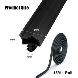 EUBSWA Door Seal Door Seal Black 15 m Door Weather Strip Against Draughts Door Rubber 4 mm Groove Width 7 mm Groove Depth 12 mm Rebate