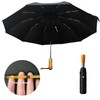 Men's Umbrella With Wooden Handle Black Automatic Open Strong Windproof