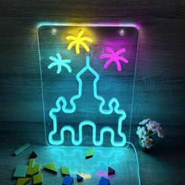 S SPLENDID SOUND Blue Castle Neon Sign for Wall Decor, Girl Bedroom Decor, Girls Birthday Party Decoration, 10.6 * 15.3 Inch Classroom Holiday Decor, 5V USB Powered/(Ice Blue)