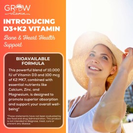 Organic Vitamin D3 & K2 w/MCT Oil (10,000 IU) - 60 Capsules - Grow Vitamin