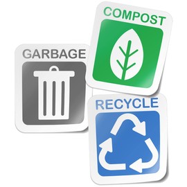 Garbage Trash Recycle Compost Stickers - 3 Durable Vinyl Labels for Effortless Bin Labeling (2.2" x 1.9") by Flippin Stickers
