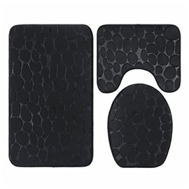 Tissting Alfombrilla De Baño De Espuma Viscoelástica, Extrasuave, De Adoquines, Antideslizante, Absorbente De Agua, Lavable A Máquina, Alfombrilla De Baño Lavable con Piedra, Alfombra Gruesa(Black)