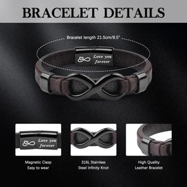 GBTBYS Mens Bracelet, Gifts for Men, Bracelets for Men Husband Boyfriend Christmas Gifts for Men To My Man Gifts from Wife Girlfriend Infinity Knot Leather Bracelet Birthday Gifts for Man Fiance
