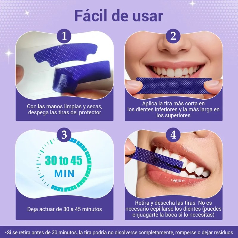 Joveeco Tiras Blanqueadoras Moradas 21 Tratamientos 42 Pieza