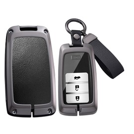 HIBEYO 2/3/4 Button Key Fob Cover Compatible with Honda Acura RLX MDX CDX TLX-L NSX RDX Accessories Alloy Leather Key Shell Smart Key Case with Keychains-Long Keychian Black