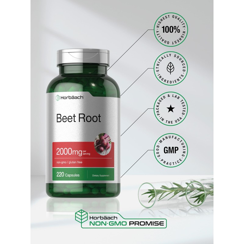 Horbäach Beet Root Powder Capsules | 220 Pills | Herbal