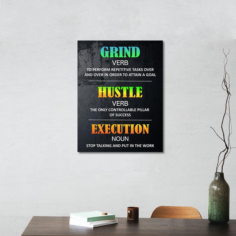 Grind Hustle Execution Definition Wall Art,Inspirational Canvas Frame Paintings For