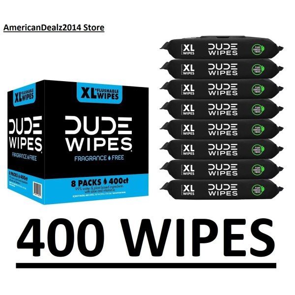 DUDE Wipes, Flushable Wipes, Extra Large and Fragrance-Free Wipes (400