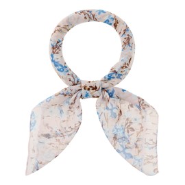 Elerevyo Women Floral Chiffon Scarves, Square Neck Scarf Neckerchief, Skinny Long Ribbon Hair Band 70x70cm/27.6x27.6 inches(LxW) Square-Light Pink Blue-1