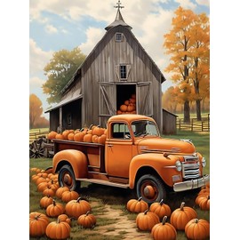 BYGFHLYW 5D Autumn Diamond Painting Kits for Adults, Farmhouse Truck Pumpkin Diamond Art Kits for Adults Beginner, DIY Full Drill Diamond Dot Gem Painting for Home Wall Decor 13.7x13.7inch