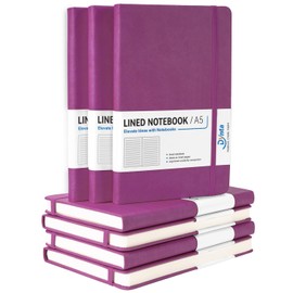 Dynta Hardcover A5 Lined Journal Notebook, 7Packs Medium Notebooks Bulk for Writing/Work/Note Taking, 200 Pages, Classic College Ruled, Inner Pocket, 8.4 x 5.8 inch(Purple)