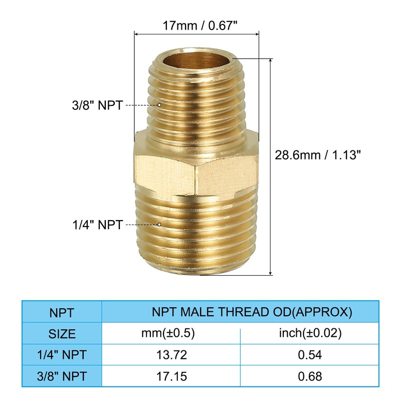 PATIKIL Solid Brass Hex Nipple Pipe Fitting Thread Adapter, 4
