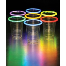 True Glow Stick Rim, Light Up, Beer Pong, Party Adults, 16oz Clear Plastic Cups, Set of 20, Assorted