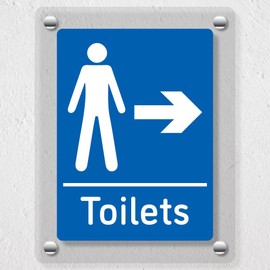 V Safety Men's Toilets - Arrow Right Blue Acrylic Sign 150x200mm - Durable, Shatterproof Directional Signage