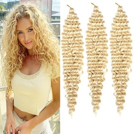 Braiding Hair Beige 28 Inch 3 Bundles Deep Wave Bulk Hair Extensions for Boho Braids Ocean Wave Crochet Hair Extensions for Braiding Curly Synthetic Braids Hair 613#