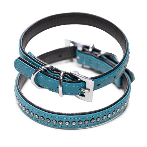 Audrey Genuine Leather Dog Collar with Rhinestones/Crystal, Sparkling Dog and