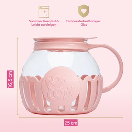 Paris Hilton Borosilicate Glass and Plastic Popcorn Maker - Perfect for Sweet & Salty Popcorn, 165 x 25 x 18 mm, 2-in-1 Lid, Dishwasher Safe, Rose
