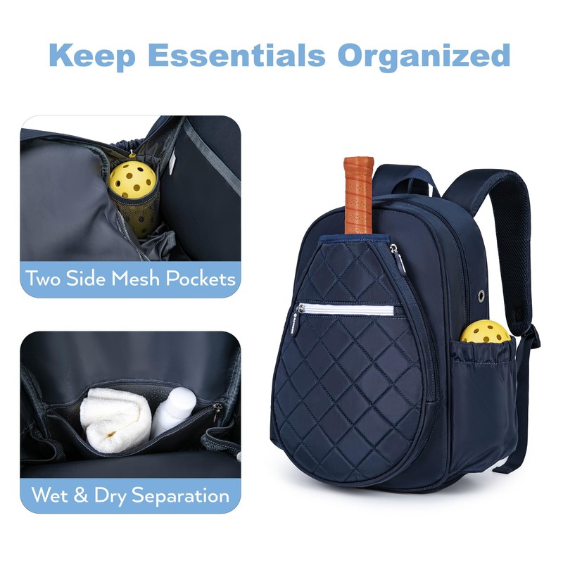 KAVIGOR Pickleball Bag, Quilted Pickleball Backpack with Shoe Compartment &