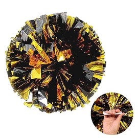 ZOOYOO Black and Gold Metallic Pom Poms Cheerleading, Fluffy Cheerleader Pom Poms 2 PCS 12 inch for Team Spirit Sports Dance Cheering Kids Adults