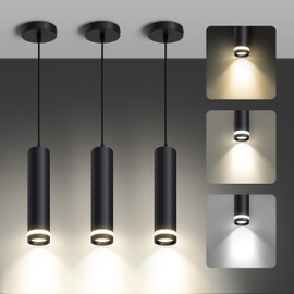 OKELI Modern Pendant Lights, Black LED Pendant Lights Fixtures,3 Color Pendant Lighting for Kitchen Island, Bar,12W,3000K-6000K,ETL(3pack)