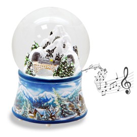 Snow Globe Winter Christmas Mountain Landscape with Bridge Base Winter Landscape Light Blue with Music Box Height 14 cm Width 10 cm Shake Ball 20256