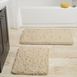 Lavish Home 2 Piece Memory Foam Shag Bath Mat - Ivory