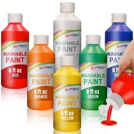 EXTRIC Washable Tempera Paint for Kids - 6 Bold Colors x 8 oz Bottles (48 fl oz Total) Non-Toxic Easy Clean Kid Paint Rich Pigment Paints for Toddlers, Classroom & Arts and Crafts