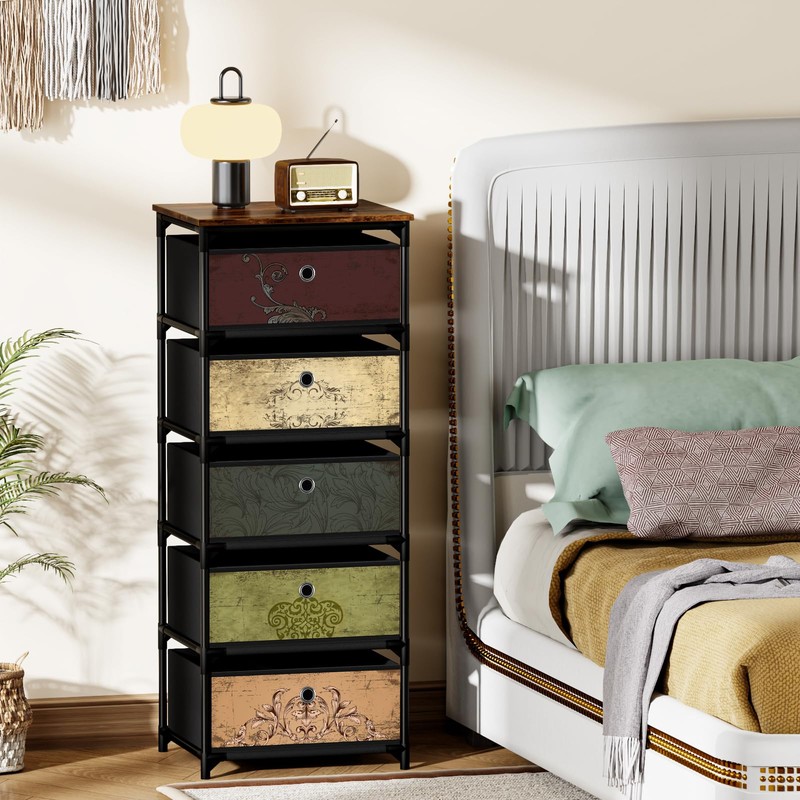 VASICAR Storage Unit with 5 Drawers, Fabric Nightstand, Clothes Organizer,