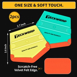 TECKWRAP Felt Squeegee for Vinyl Wrap,Dual-Corner Design, Twin Ribs for Grip, 2 Hardness Levels (Soft/Medium), V-Shape for PPF, Chrome & Tint, Yellow 40A / Blue 50A
