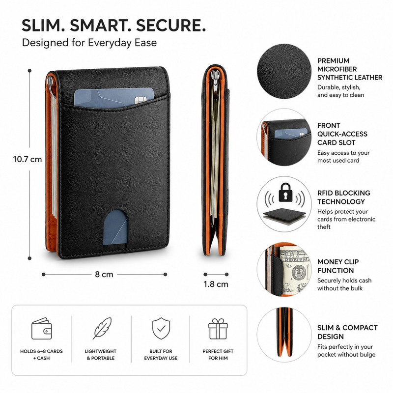 Slim RFID Card Holder Wallet for Business and Travel –