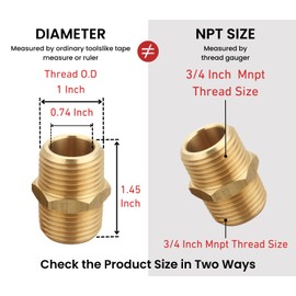 T TANYA HARDWARE 3/4 Inch NPT Brass Nipple Male to Male Pipe Fitting Adapter, Hex Nipple, (3/4 inch x 3/4 inch NPT Male, 2 Piece), Straight Connector Pipe Fitting