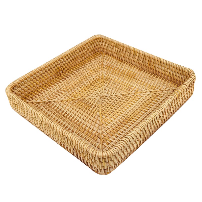 Rattan Tray Tabletop Organization Hand Woven Snack Storage Basket Multifunctional