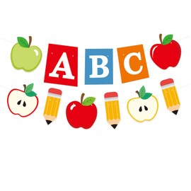 Back to School Party Decorations ABC Apple Alphabet Party Banner for Welcome Back to School Classroom Decorations for First Day of School Party Supplies Decor,Teacher Banners Photo Props