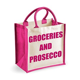 60 Second Makeover Limited Medium Jute Bag Groceries And Prosecco Pink Bag