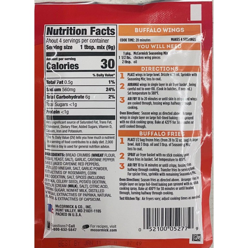 McCormick Air Fryer FRANKS RED HOT BUFFALO Seasoning Mix 1.25