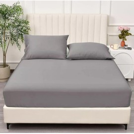 Fitted Bed Sheets 25cm Deep Breathable Anti Wrinkle Super Soft 100% Cotton Bed Sheets For Bedding Assorted Color & Sizes (Gray, Double(137 x 190 cm))