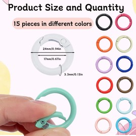 Pack of 15 Mini Carabiner Hooks Round Carabiner Key Ring 2.4 cm Key Ring Metal Ring Mini Carabiner Key Rings Small Clip Rings Hooks for School Home or Office (15 Colours)