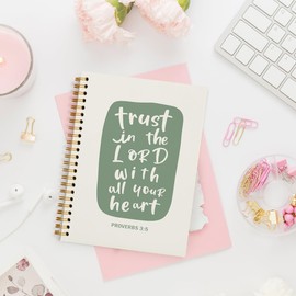 PLKMN Sage Green Christian Notebook Journal, Prayer Journal, Trust in the Lord with All Your Heart Bible Notebooks for Note Taking, Bible Journaling Notebook, Spiral Notebook 5.5x8.3 Inch