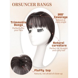 ORSUNCER Hair Toppers for Women 360° Cover Clip in Bangs Hair Topper for Thinning Hair Gray Hiar Natural Fullness Synthetic Fake Bangs Daily Wear