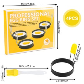 Spiegeleiform für Bratpfanne, 4 Stück Pancake Form Egg Ring, Rund Spiegelei Schimmel, Spiegeleiform Edelstahl Ei Ring, Antihaft Pfannkuchenform mit Klappgriffen und Ölpinsel