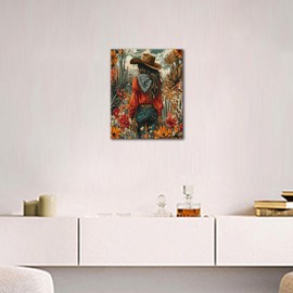 TUMOVO Adult Paint by Number Kit on Canvas Woman in Cowboy Hat, Flowers and Cactus DIY Color by Number, 16 x 20 Inch