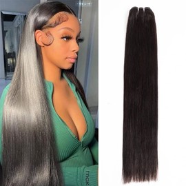 Bundles Human Hair Extensions Echthaar Tressen Echthaar Extensions für Schwarze Frauen Bundles Extensions Tressen Haarveralngerung Human Hair Bundle (straight bundles human hair, 24 Zoll)