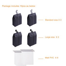Travel Shoe Bags Set of 10 Waterproof Nylon with Zipper and PVC Storage Bags for Packing (4 Nylon(2 Standard+2 Large)+6 PVC Matt Bag)