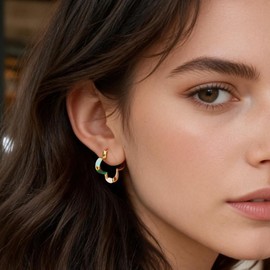 UniLogue Brass 18K Gold Plated Retro Common Luxury Colorful Enamel Clover Hoop Earrings Fashionable, Exquisite, Versatile, Exclusive Earrings (Colorful)