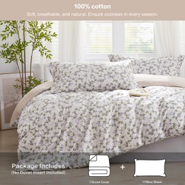 SAPHREAS Botanical Green Leaves Duvet Cover Set Twin Size 2pcs White100% Cotton White Floral Farmhouse Bedding Comforter Cover Set 1 Duvet Cover 1 Pillow Sham, Comforter Not Included
