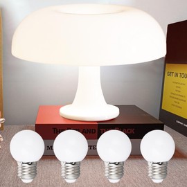 Lámpara de seta blanca de 25 W, lámpara de mesa LED retro con 3 temperaturas de color y 4 bombillas, luz de mesita de noche moderna de mediados de siglo para recámara, sala de estar, decoración