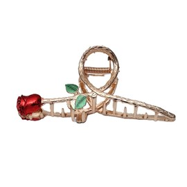 Red Elegant Rose Metal Hair Claw Clips, Large Shark Clips Non-Slip Barrettes for Strong Hold, Fashion Accessories for Long Thick Thin Curly Hair (6cm*11cm)