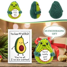 LINXINS Positive Gifts Avocado Knitting Doll, Avocado Gifts Set, Emotional Support Avocado Toy, Mini Knitted Guac Doll with Refrigerator Stickers, Positive Gifts for Kids Adults Birthday Holiday