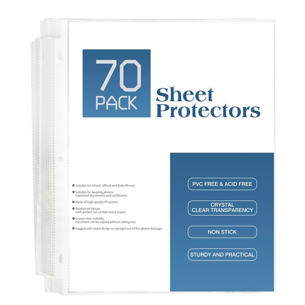 DOSEWART 70Pack Sheet Protectors, Clear Heavy Duty Plastic Page Protectors