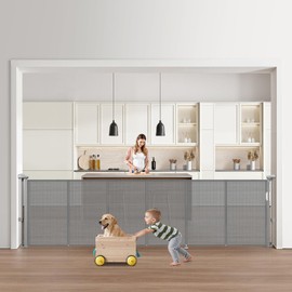 VEVOR Retractable Baby Gate, 34 inch Tall, Extends up to 110 inch Wide, Retractable Gate for Kids or Pets, Mesh Material, Easy to Install for Indoor Stairs, Doorways, Hallways, Playrooms, Gray